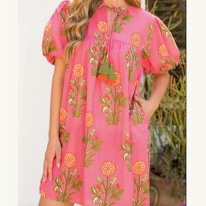 THML Pink Floral Tassel Summer Dress